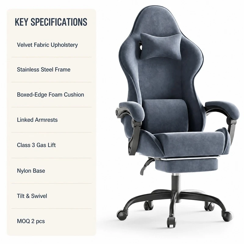 Morandi Grey Velvet Fabric Gaming Chair high quality